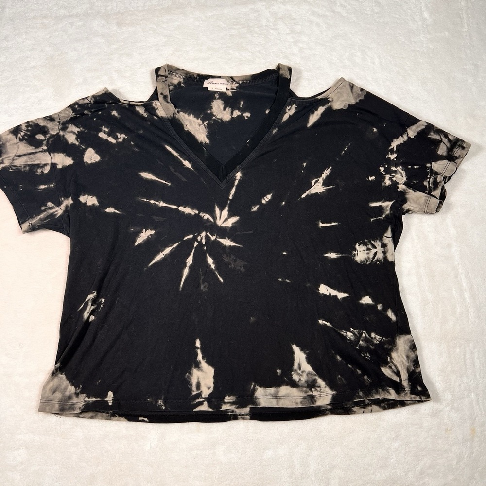 Lovers + Friends Black Tie Dye Cold Shoulder Shirt Hippie Y2K X-Large
